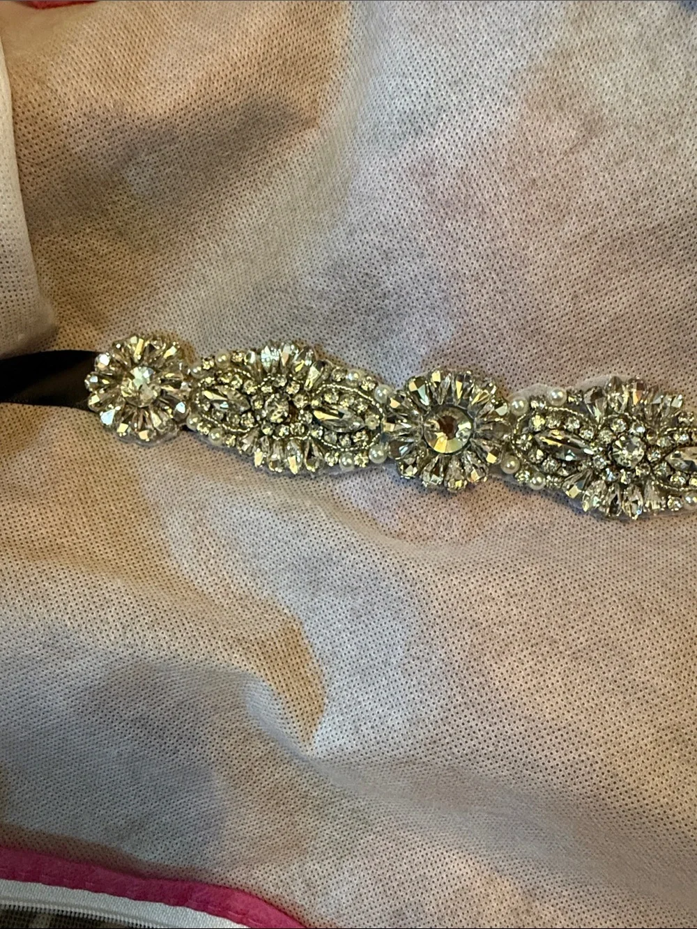 Crystal-Embellished Silver Sash